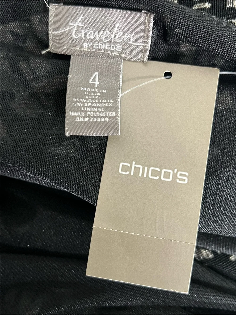 Chico's Travelers dress XXL/20 Black/White Faux-Wrap stretch knee length